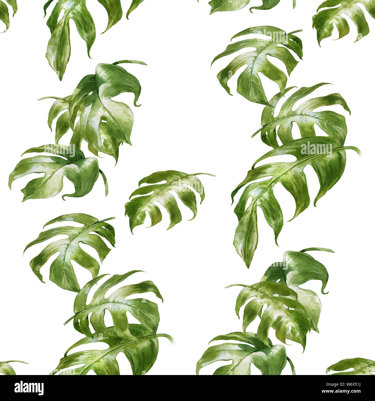 Watercolor illustration of leaf, seamless pattern on white background ...