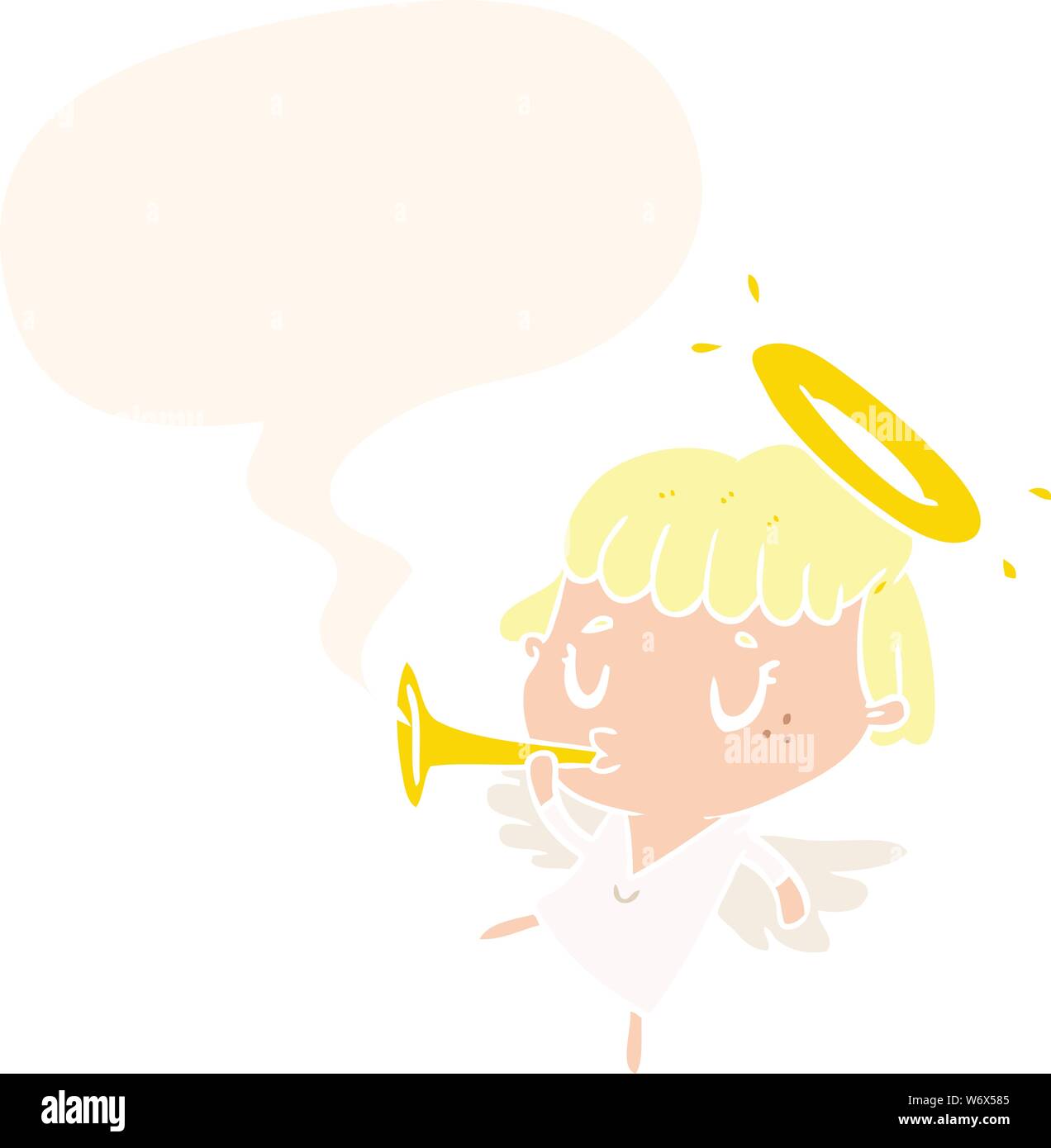 cute cartoon angel with speech bubble in retro style Stock Vector Image ...