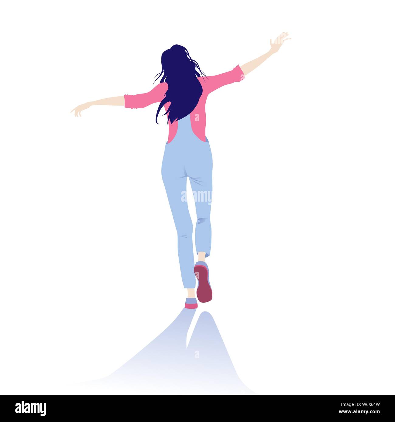 The girl is going to meet the light. Cartoon character in a flat style. The concept of joy and happiness Stock Vector