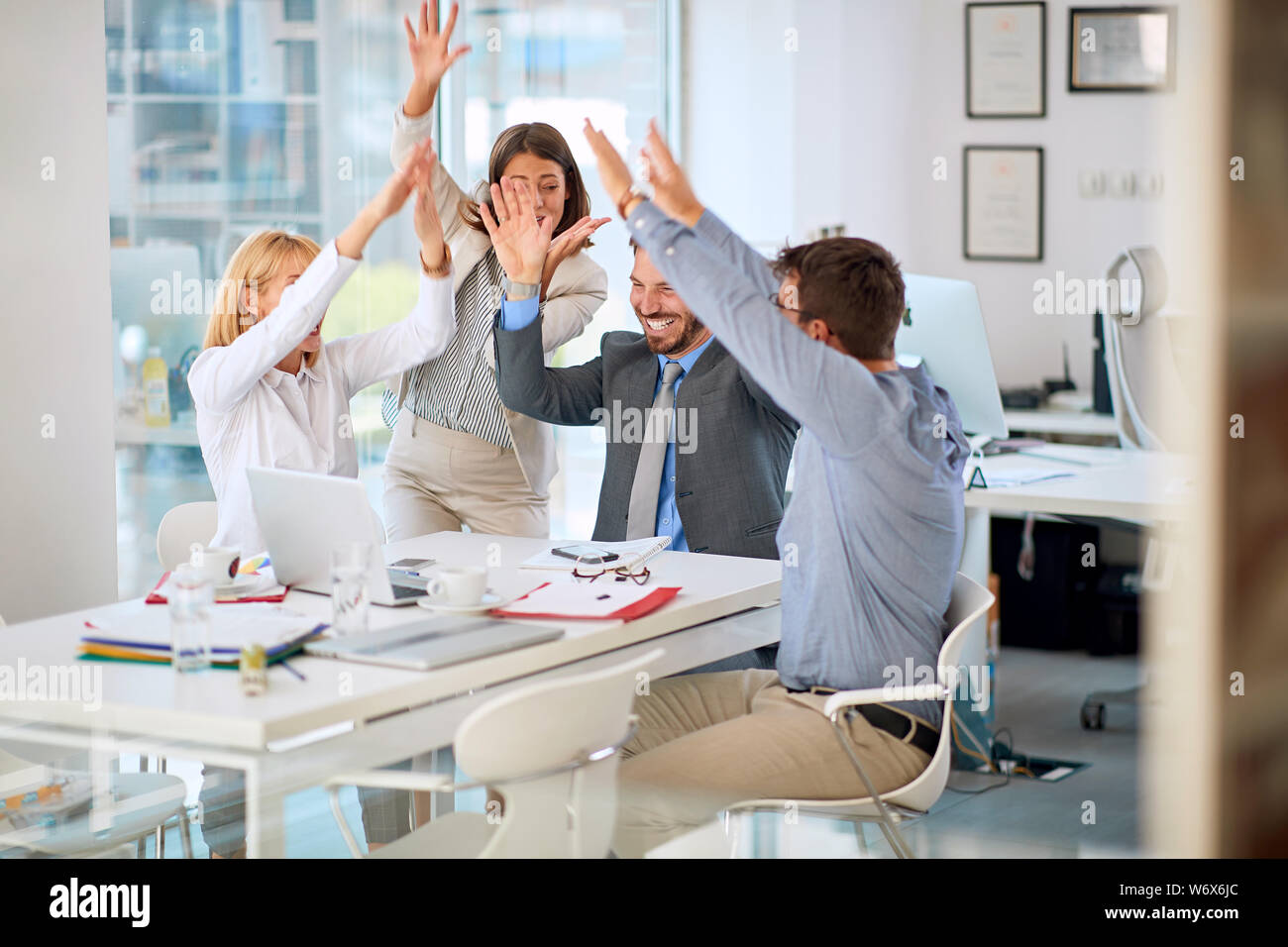 smiling business people completed business meeting Stock Photo - Alamy