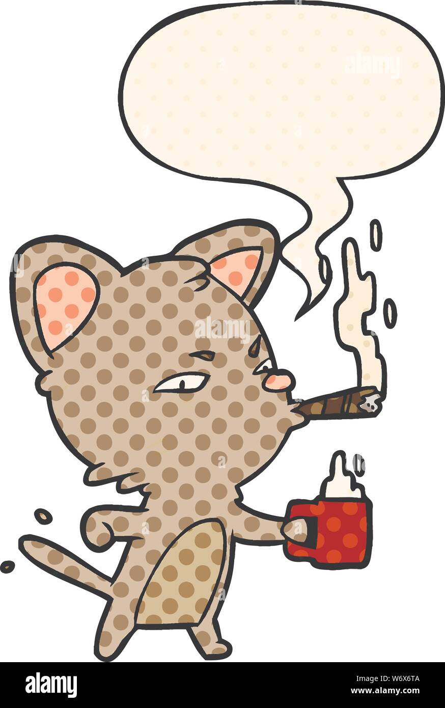 cartoon serious business cat with coffee and cigar with speech bubble in  comic book style Stock Vector Image & Art