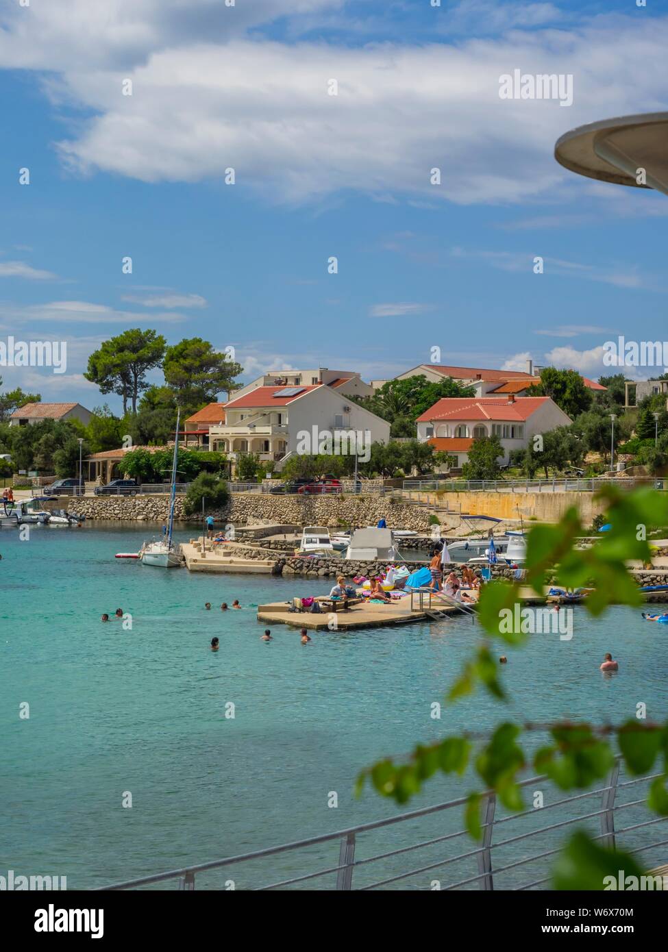 Center of Jakasnica on island Pag in Croatia public sandy beach Stock Photo