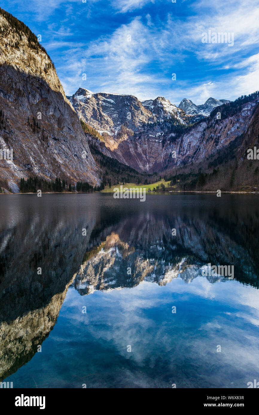 A landscape view while hiking around Königssee or king's lake during winter in Bechtesgaden, Germany Stock Photo