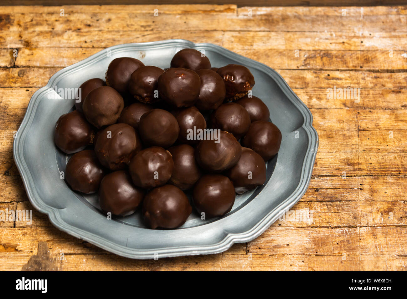 Homemade chocolate cookie balls on a plate Stock Photo