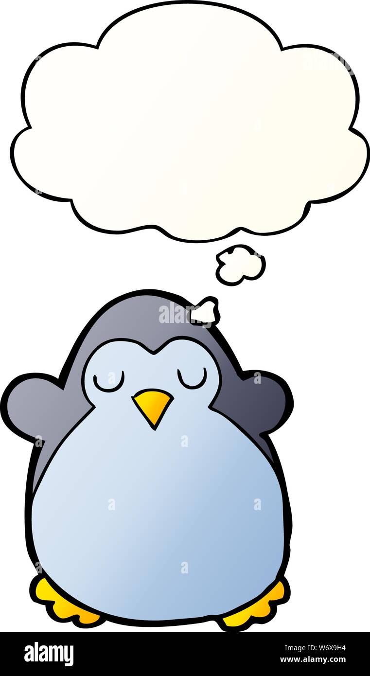 cartoon penguin with thought bubble in smooth gradient style Stock Vector