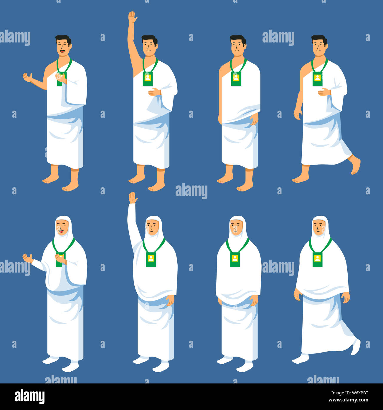 Set couples character of hajj pilgrimage. Suitable for infographic. Stock Photo