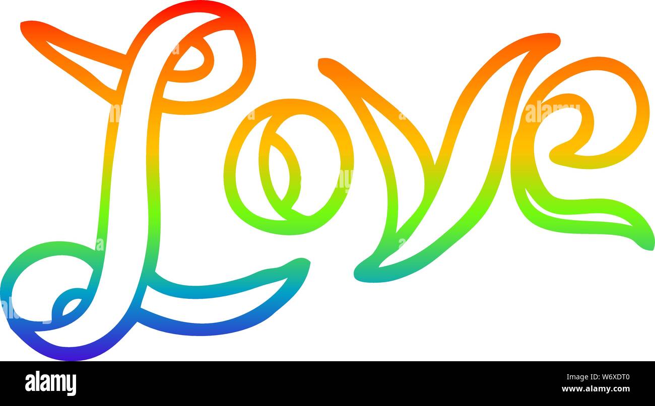 Rainbow Gradient Line Drawing Of A Cartoon Love Banner Stock
