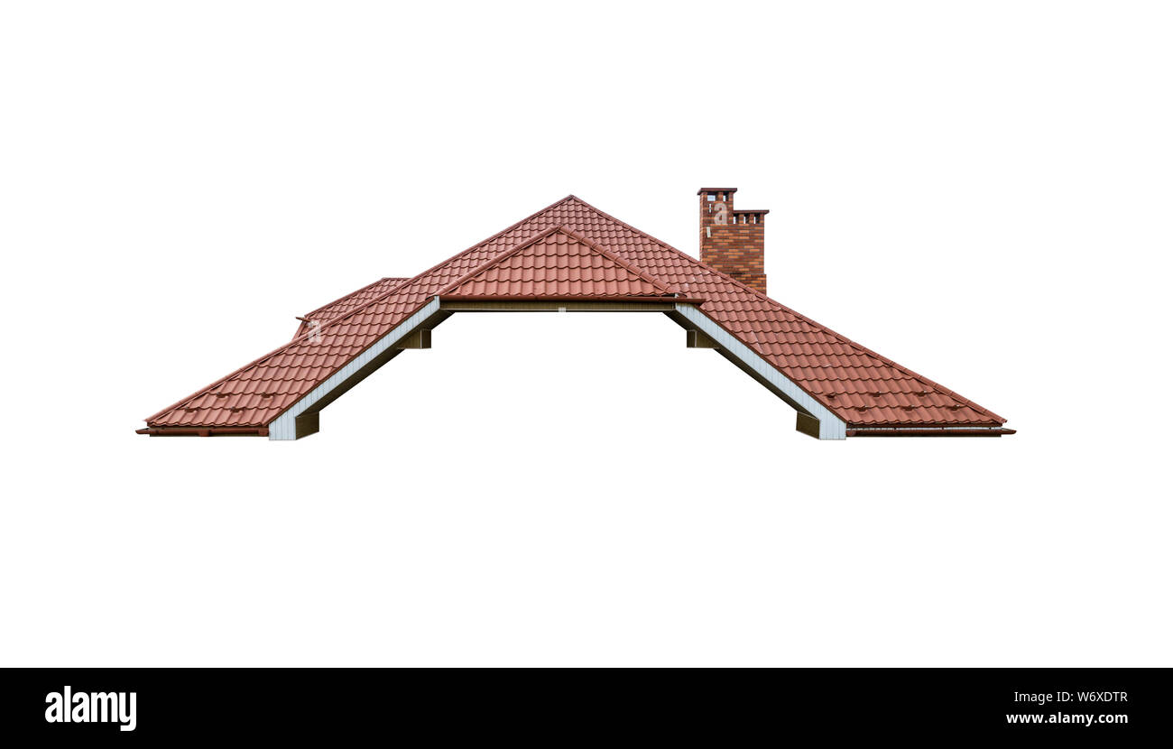 Tiled roof of a private house isolated on white. Stock Photo