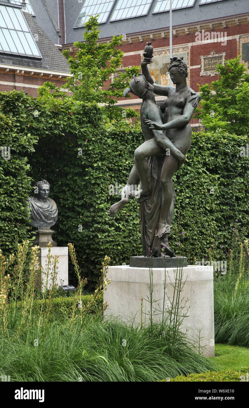 Sculpture of Mercury and Psyche at park of Rijksmuseum - Dutch national museum in Amsterdam. Netherlands Stock Photo