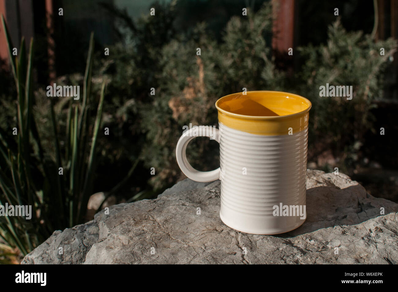 Ceramic tea mug closeup on stone surface closeup Stock Photo