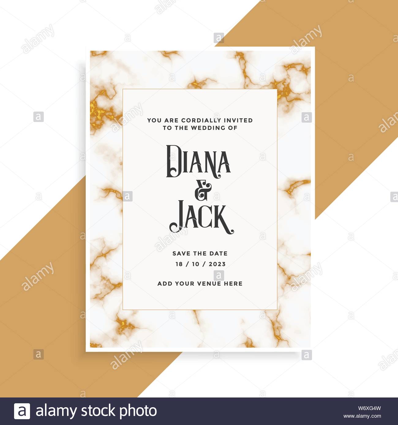 Wedding Card Design With Golden Marble Texture Stock Vector Art