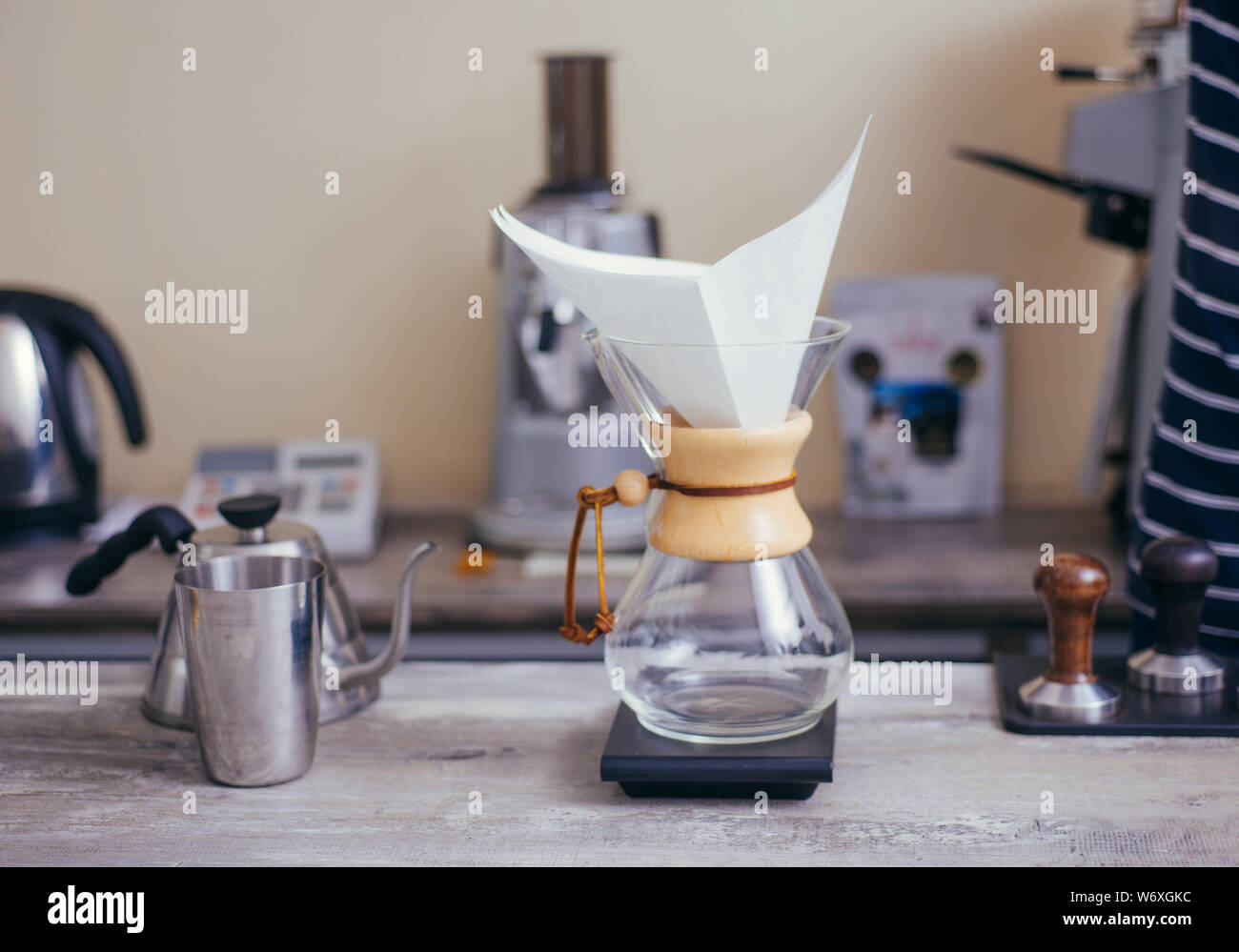 Making hand drip coffee by paper filter 