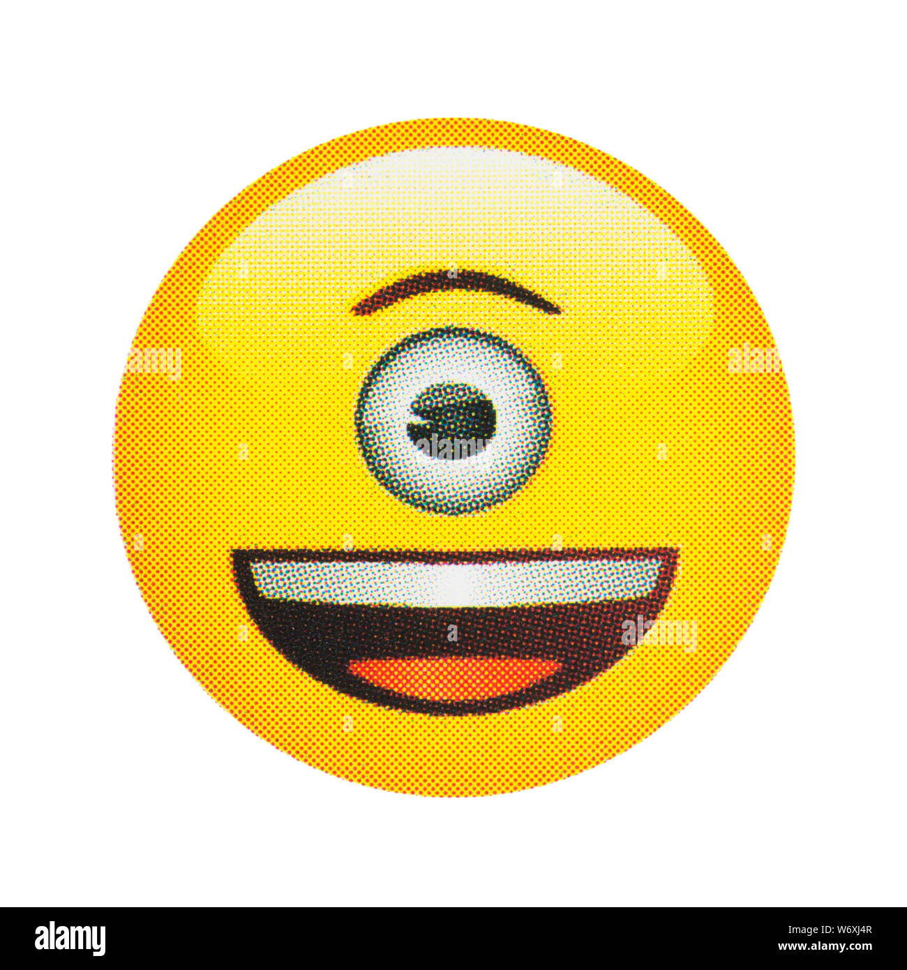Single eye happy face emoticon Stock Photo
