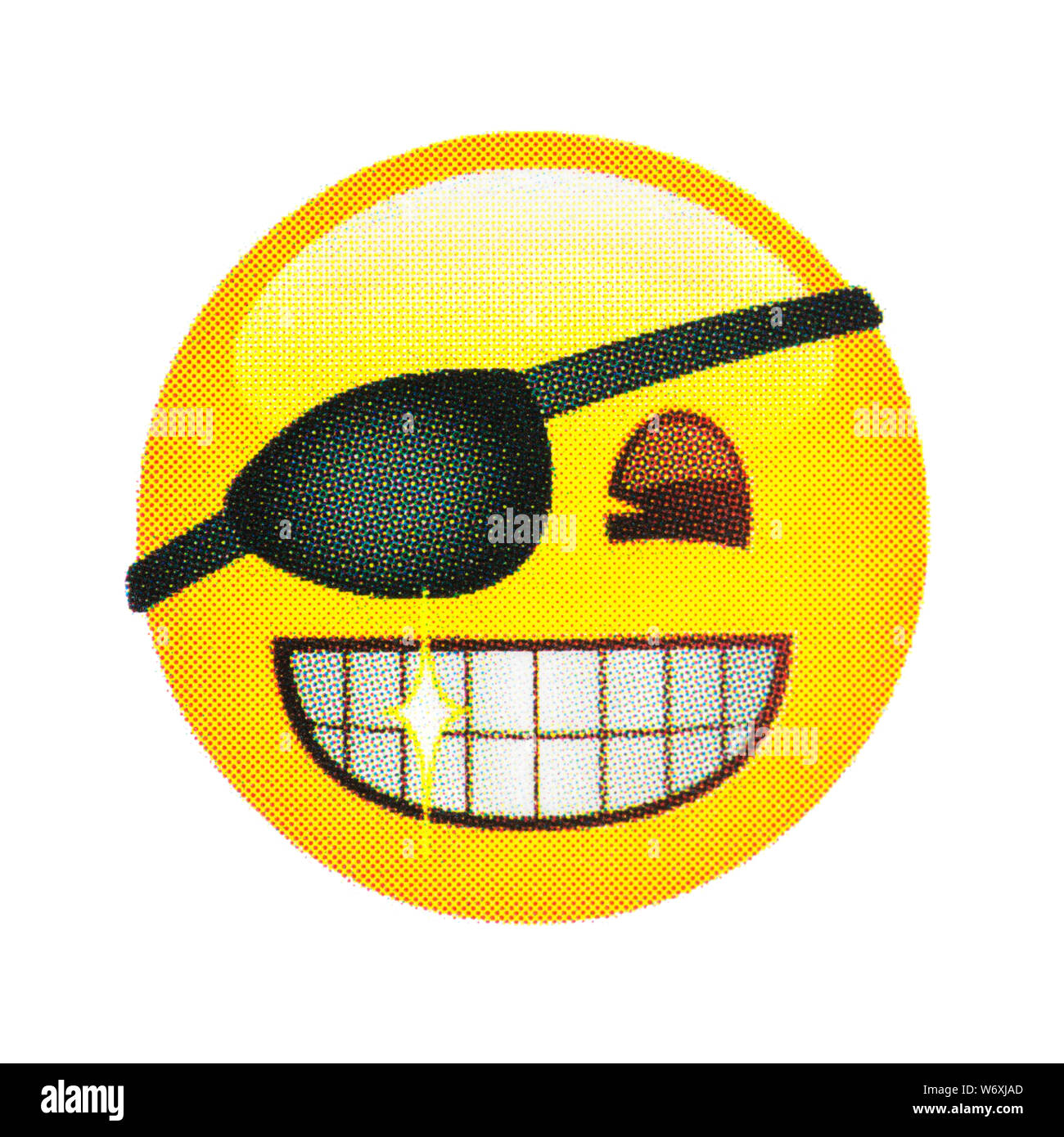 Grinning face with eye patch emoticon Stock Photo
