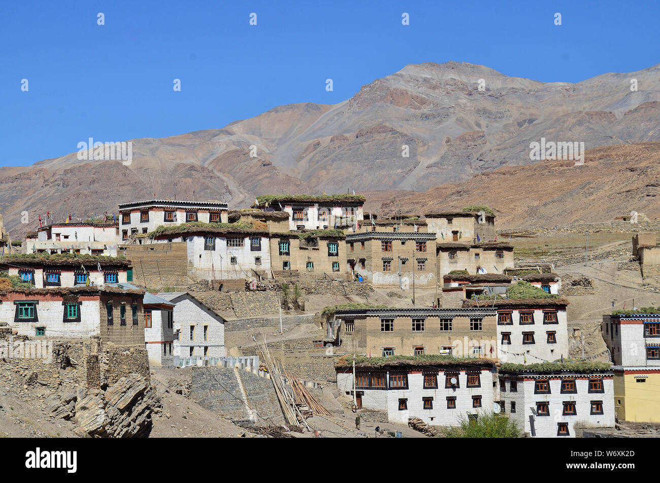 Kye Monastery & Kibber village, Spiti, Himachal Pradesh, India Stock Photo