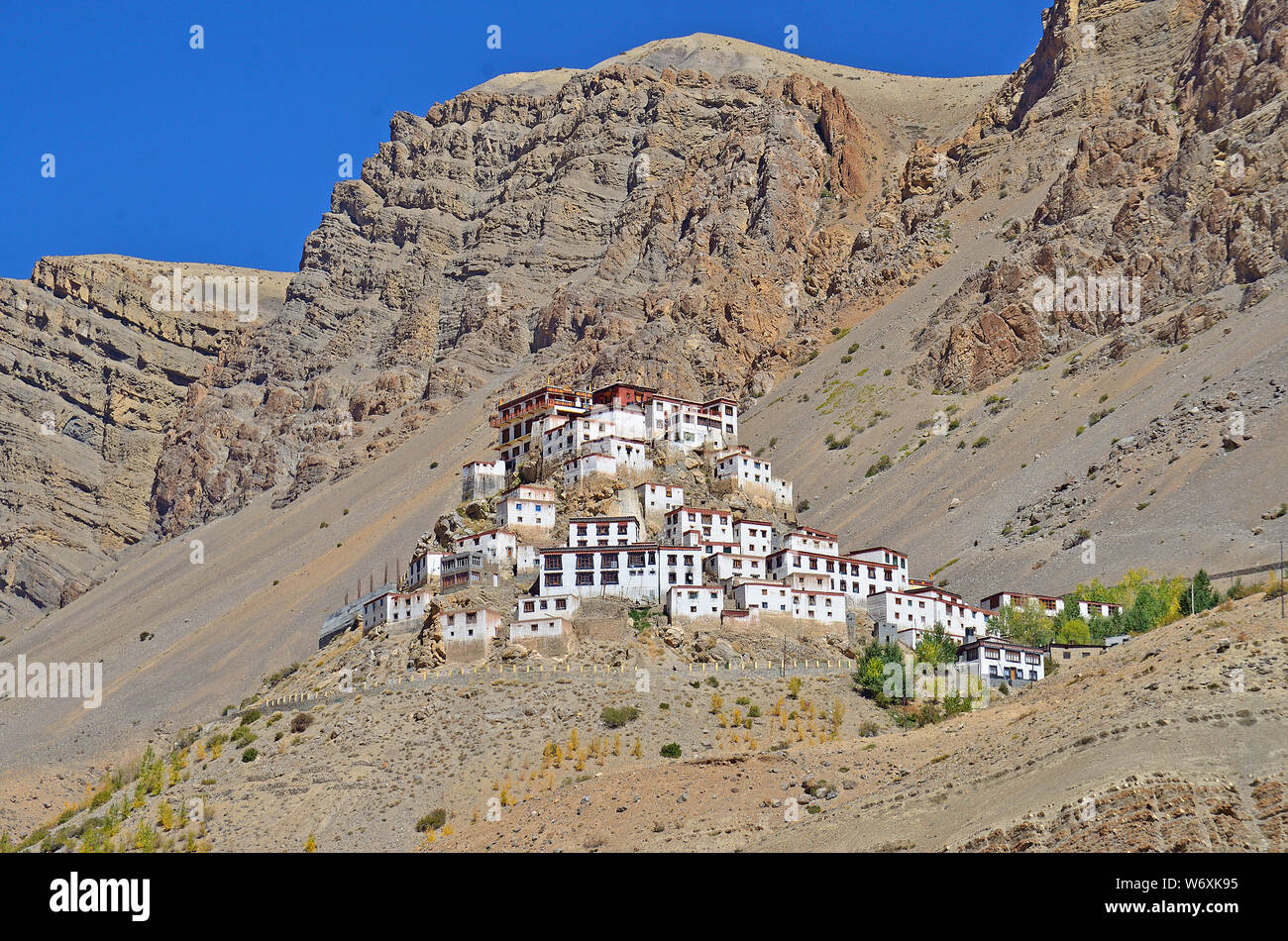 Kye Monastery & Kibber village, Spiti, Himachal Pradesh, India Stock Photo