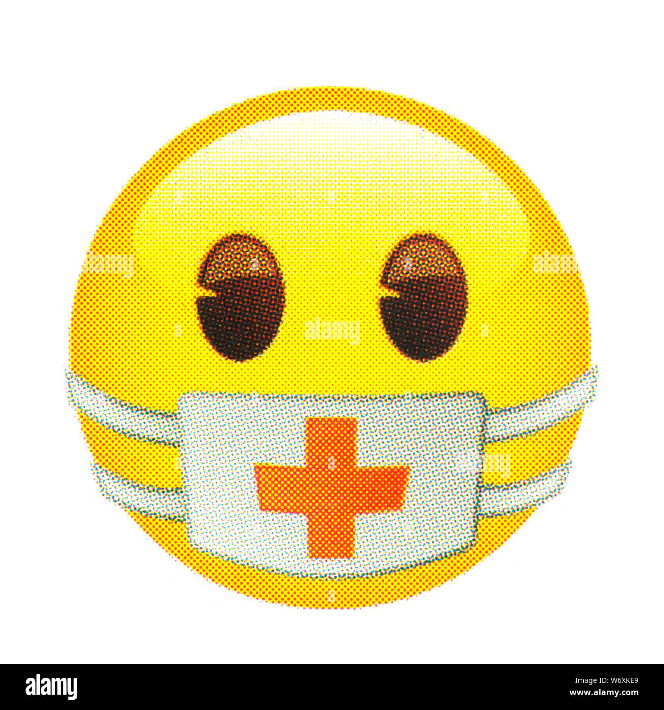 Face with medical mask on mouth emoticon Stock Photo