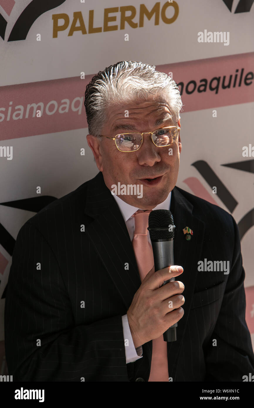 Palermo, Italy. 03rd Aug, 2019. Tony Di Piazza, vice president of SSD  Palermo, during a press conference in Palermo. Credit: Antonio  Melita/Pacific Press/Alamy Live News Stock Photo - Alamy