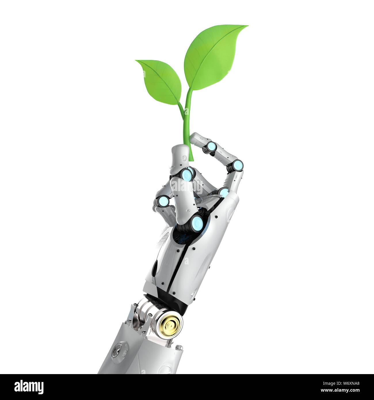 Ecology technology concept with 3d rendering robot arm with green