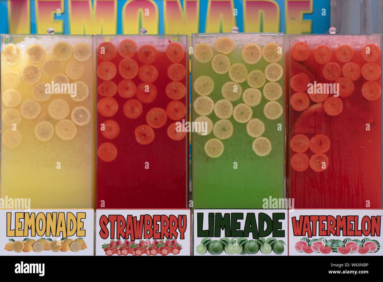 Variety of choices of different fruity flavored lemonade drink