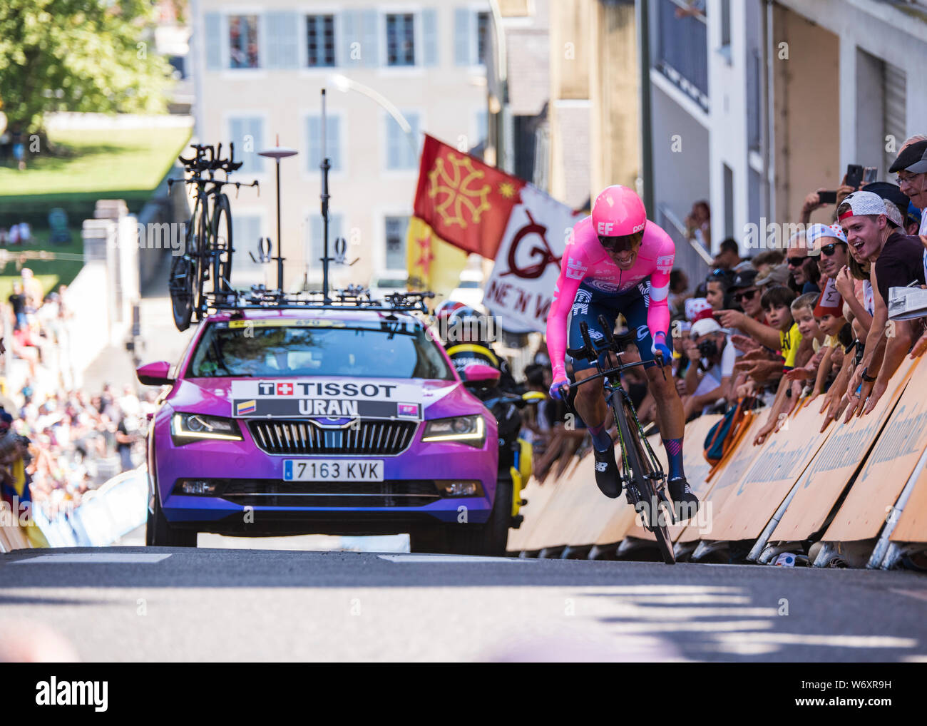 Rigoberto Uran racing in Pau during the 2019 Time Trial stage of le tour de france Stock Photo