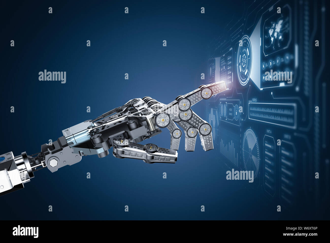 3d rendering robot working with hud or graphic display Stock Photo - Alamy