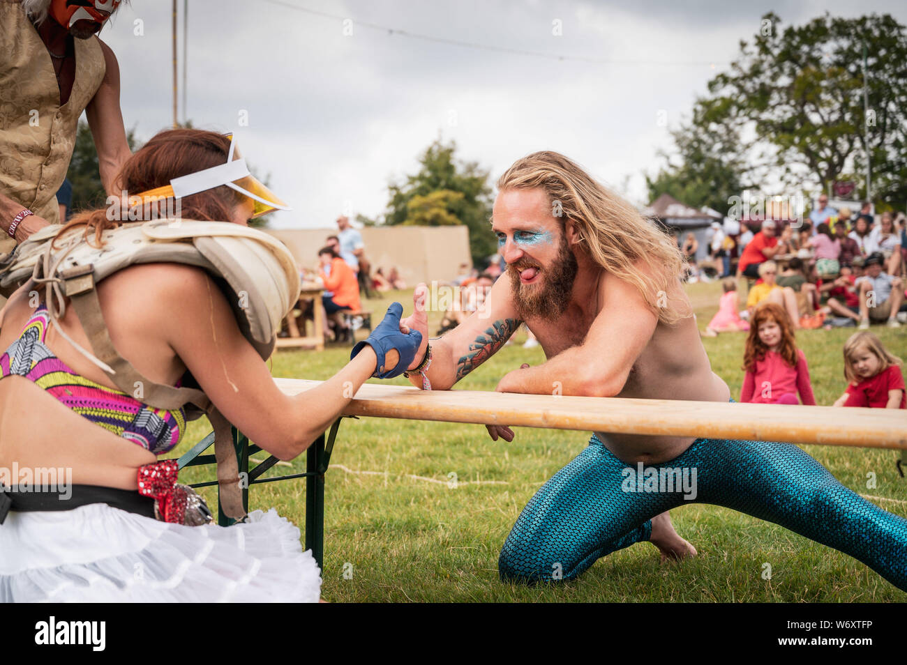 Saturday 3rd August 2019. Wilderness Festival, Oxfordshire, UK.  Revellers dressed up as Wilderness gets into full swing. Now in its 9th year, the festival is a celebration of art, music, fashion and culture on Cornbury Estate near Chipping Norton. Picture: Andrew Walmsley/Alamy Live News Stock Photo