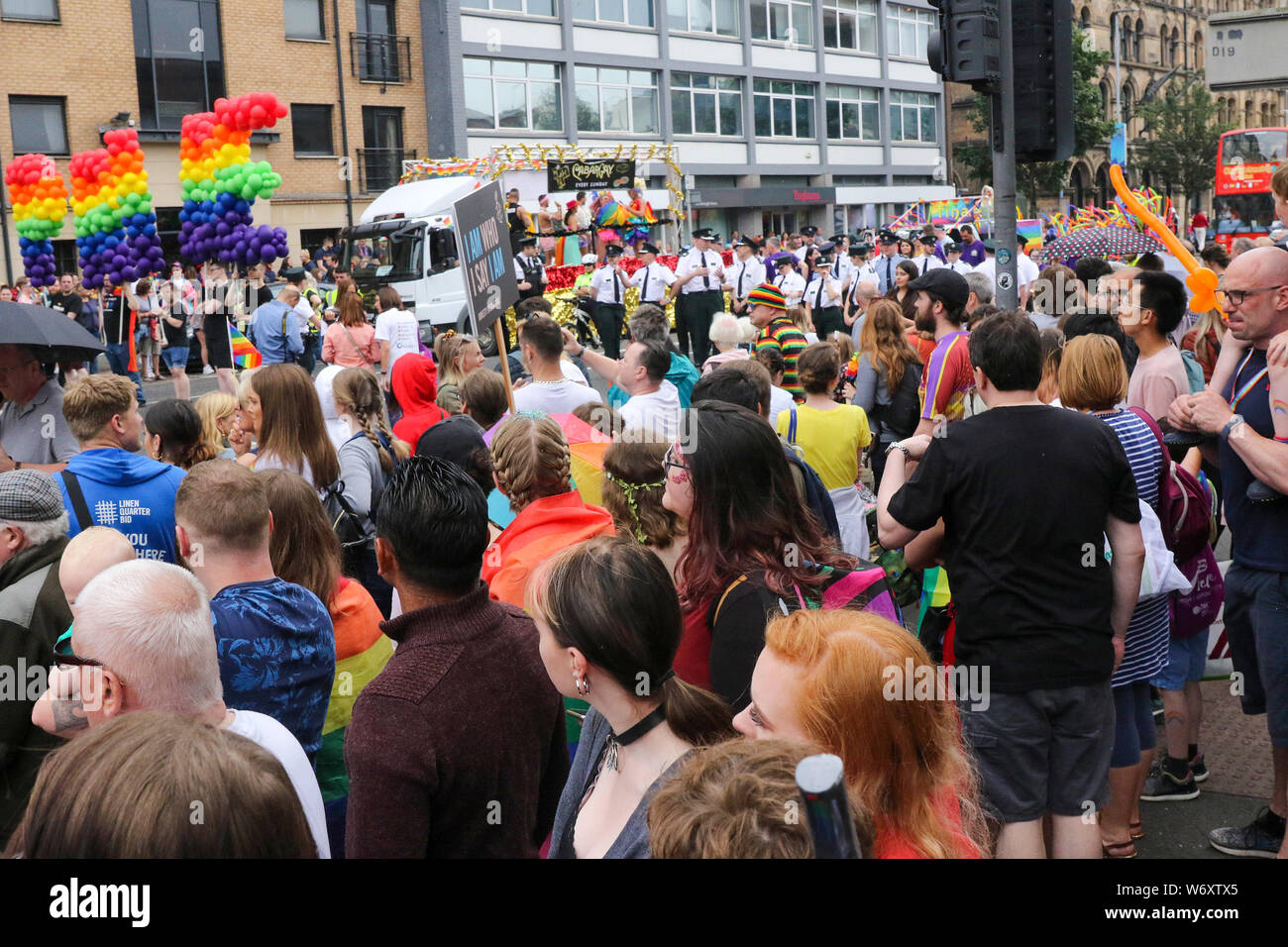 Belfast, Northern Ireland, UK. 03rd August 2019. The culmination of this year's Belfast Pride Festival was today's Belfast Pride Parade. The Belfast Pride Parade is now one of the largest parades in the city and the main event in LGBTQ+ calendar. Credit: CAZIMB/Alamy Live News. Stock Photo