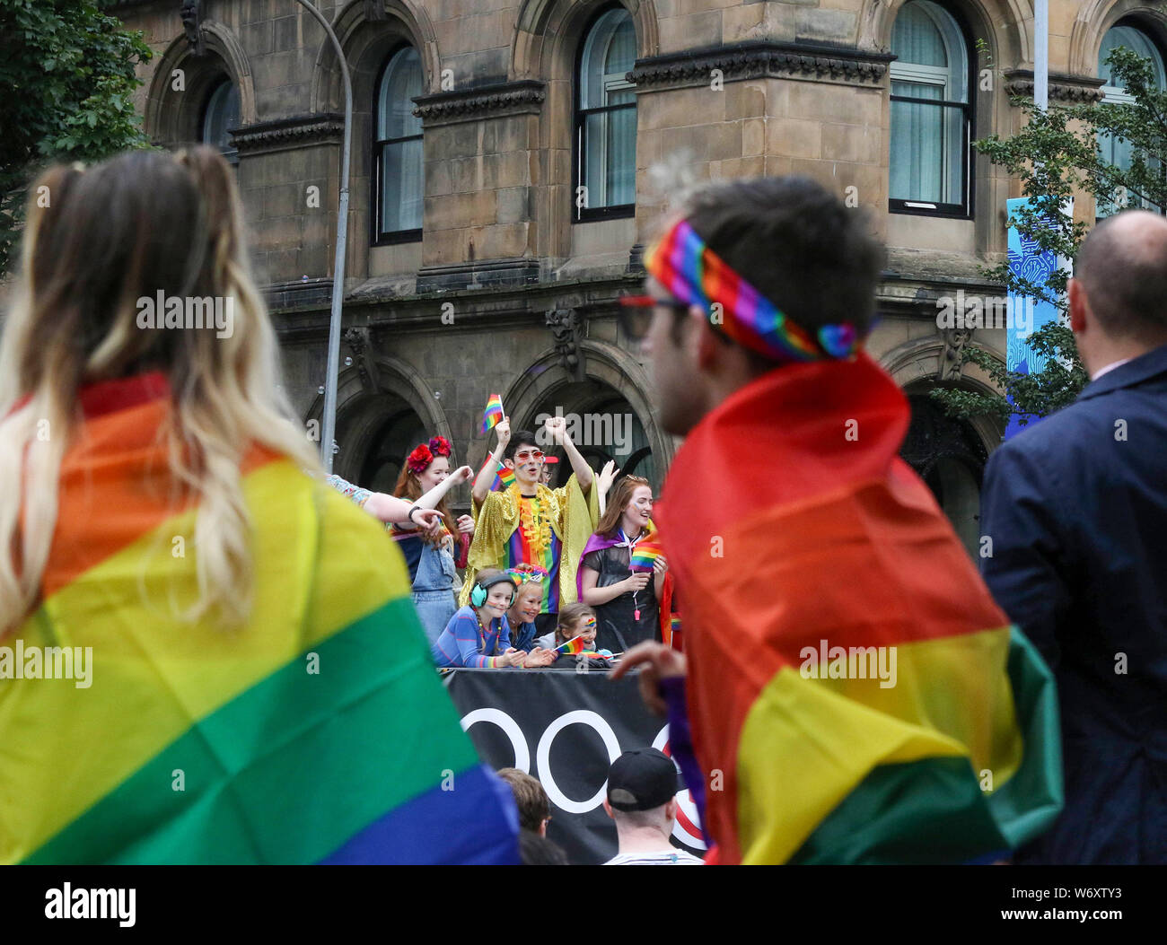 Belfast, Northern Ireland, UK. 03rd August 2019. The culmination of this year's Belfast Pride Festival was today's Belfast Pride Parade. The Belfast Pride Parade is now one of the largest parades in the city and the main event in LGBTQ+ calendar. Credit: CAZIMB/Alamy Live News. Stock Photo