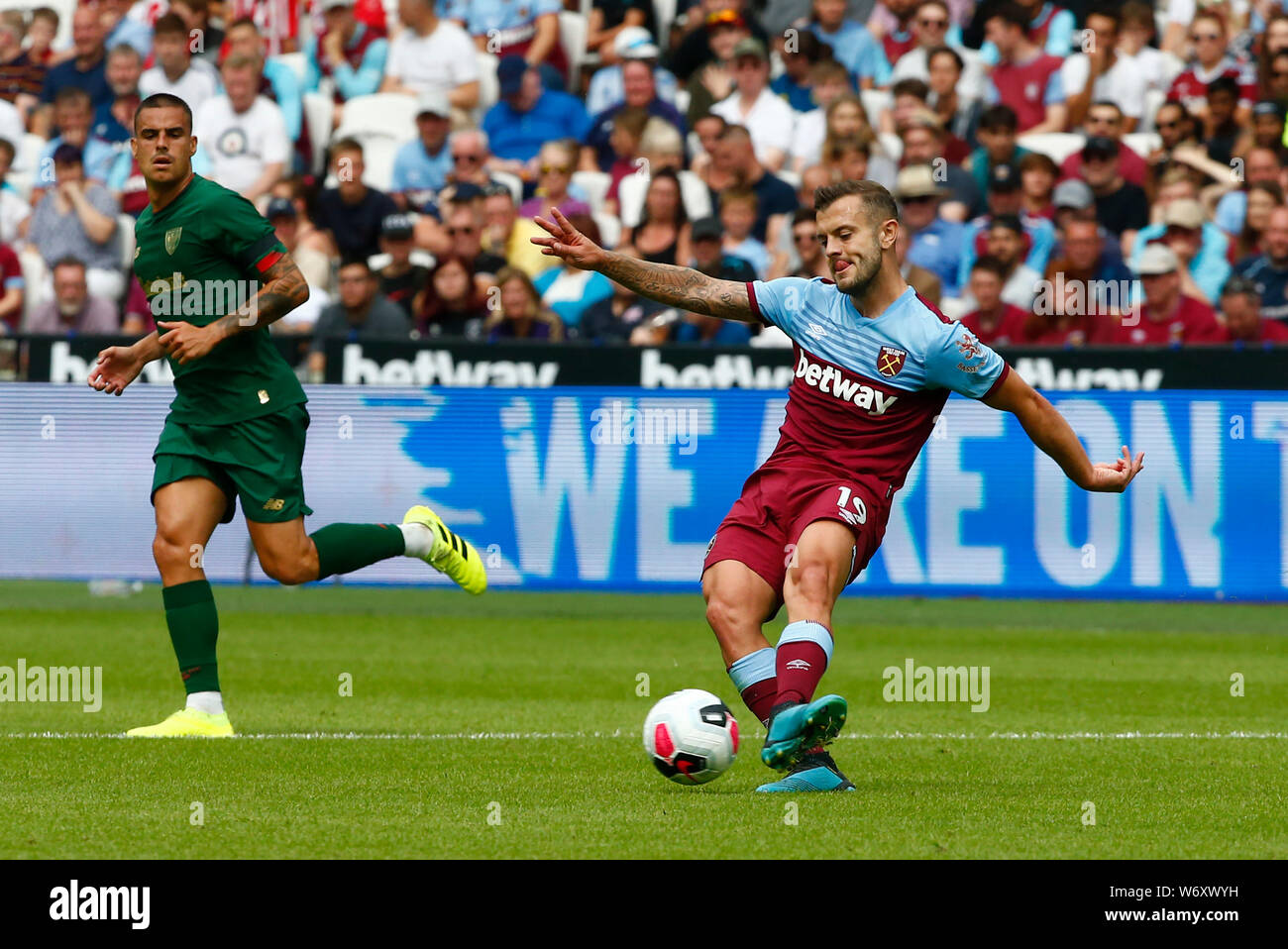 London, UK. 03rd Aug, 2019. London, United Kingdom, AUGUST 03 West Ham United's Jack Wilshere during Betway Cup Final between West Ham United and Athletic Club Bilbao at London stadium, London, England on 03 August 2019. Credit: Action Foto Sport/Alamy Live News Stock Photo