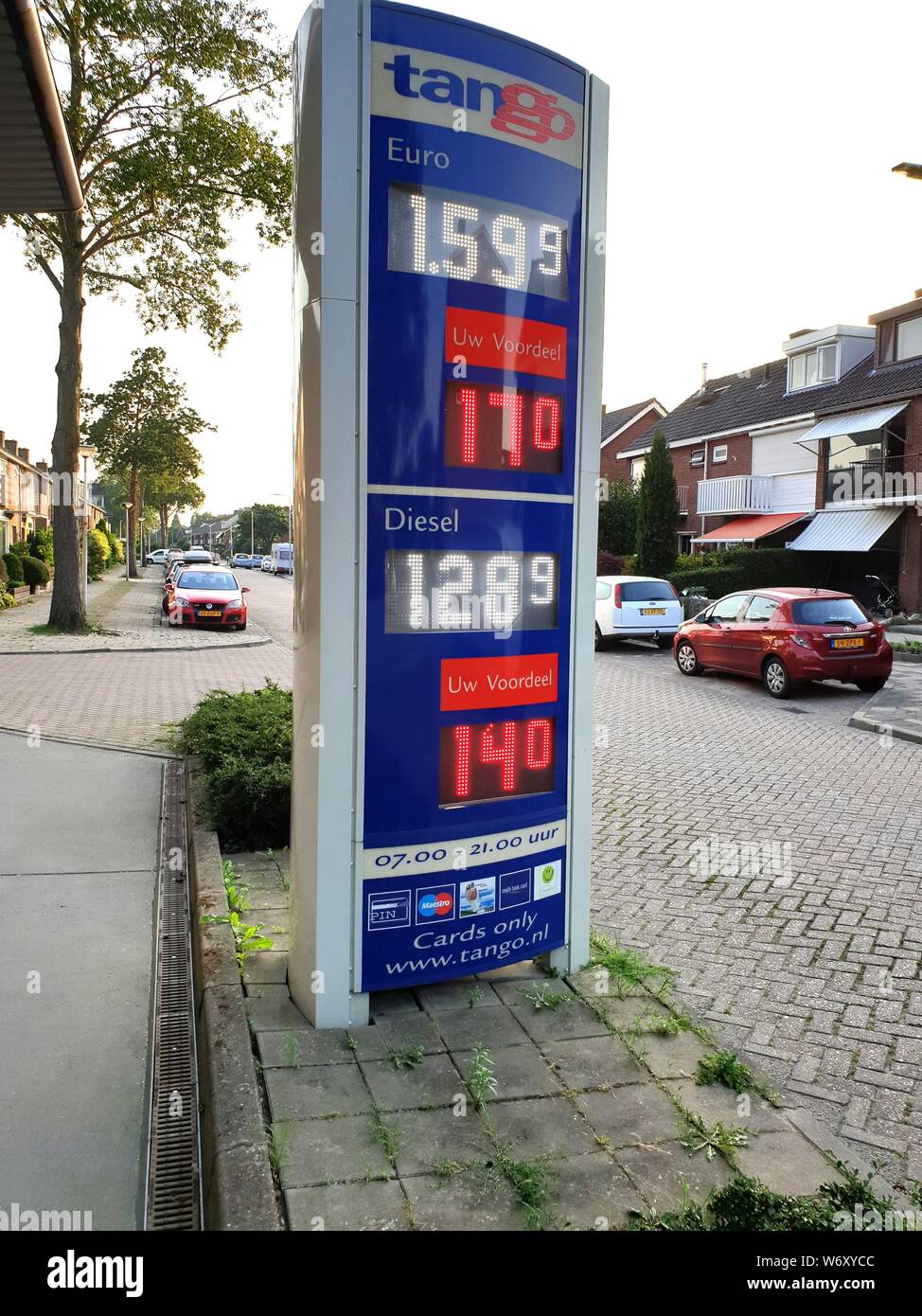 Prices for euro 95 and Diesel fuel in Euro per in the Netherlands at a tango petrol station Stock Photo - Alamy