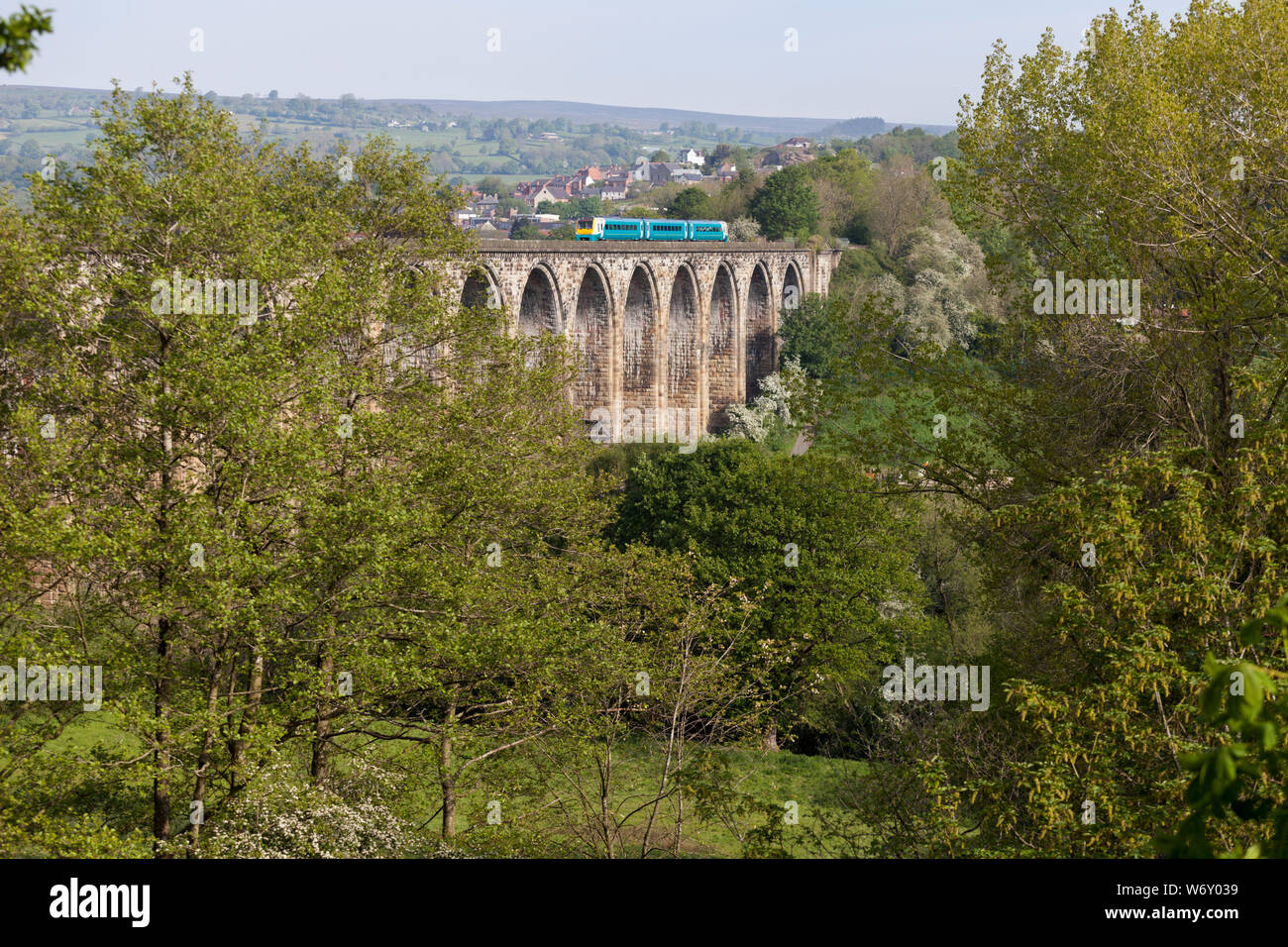 Transport for Wales class 175 train crossing Cefn Mawr Viaduct (north of Chirk) on the Severn to Dee mainline Stock Photo