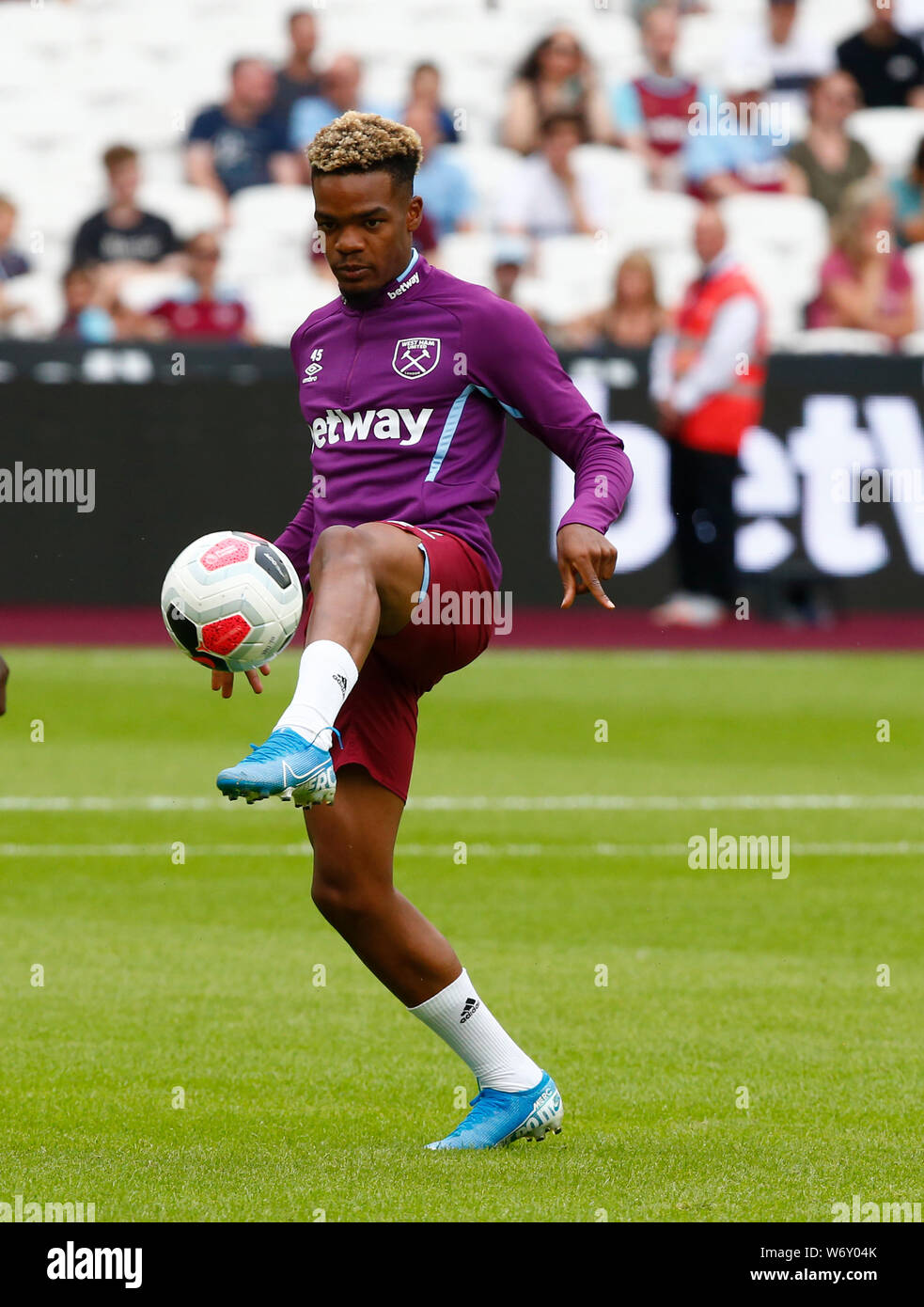 London, UK. 03rd Aug, 2019. London, United Kingdom, AUGUST 03 West Ham United's Grady Diangana during Betway Cup Final between West Ham United and Athletic Club Bilbao at London stadium, London, England on 03 August 2019. Credit: Action Foto Sport/Alamy Live News Stock Photo