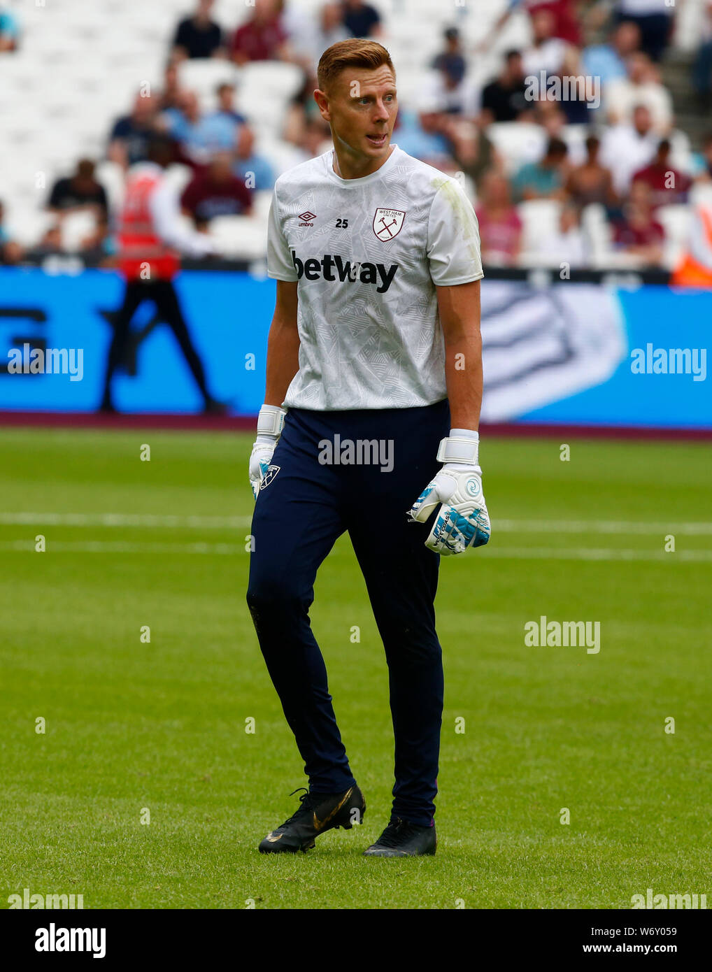 London, UK. 03rd Aug, 2019. London, United Kingdom, AUGUST 03 West Ham United's David Martin during Betway Cup Final between West Ham United and Athletic Club Bilbao at London stadium, London, England on 03 August 2019. Credit: Action Foto Sport/Alamy Live News Stock Photo