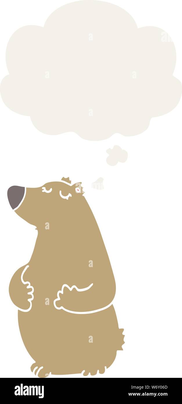 cartoon bear with thought bubble in retro style Stock Vector