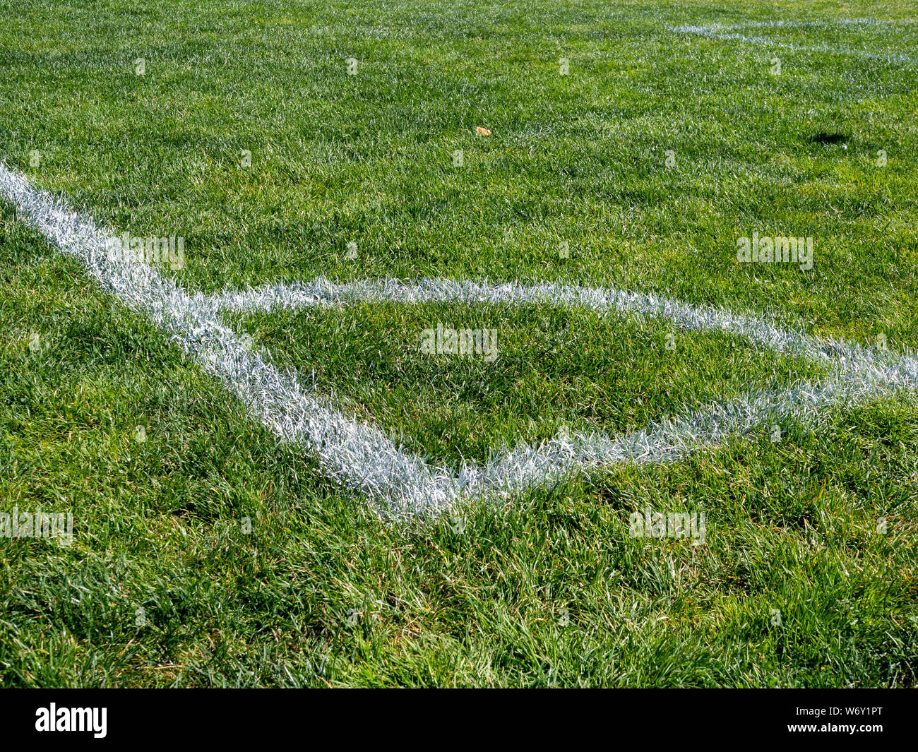Painted corner of sports field of soccer, lacrosse, field hockey, game