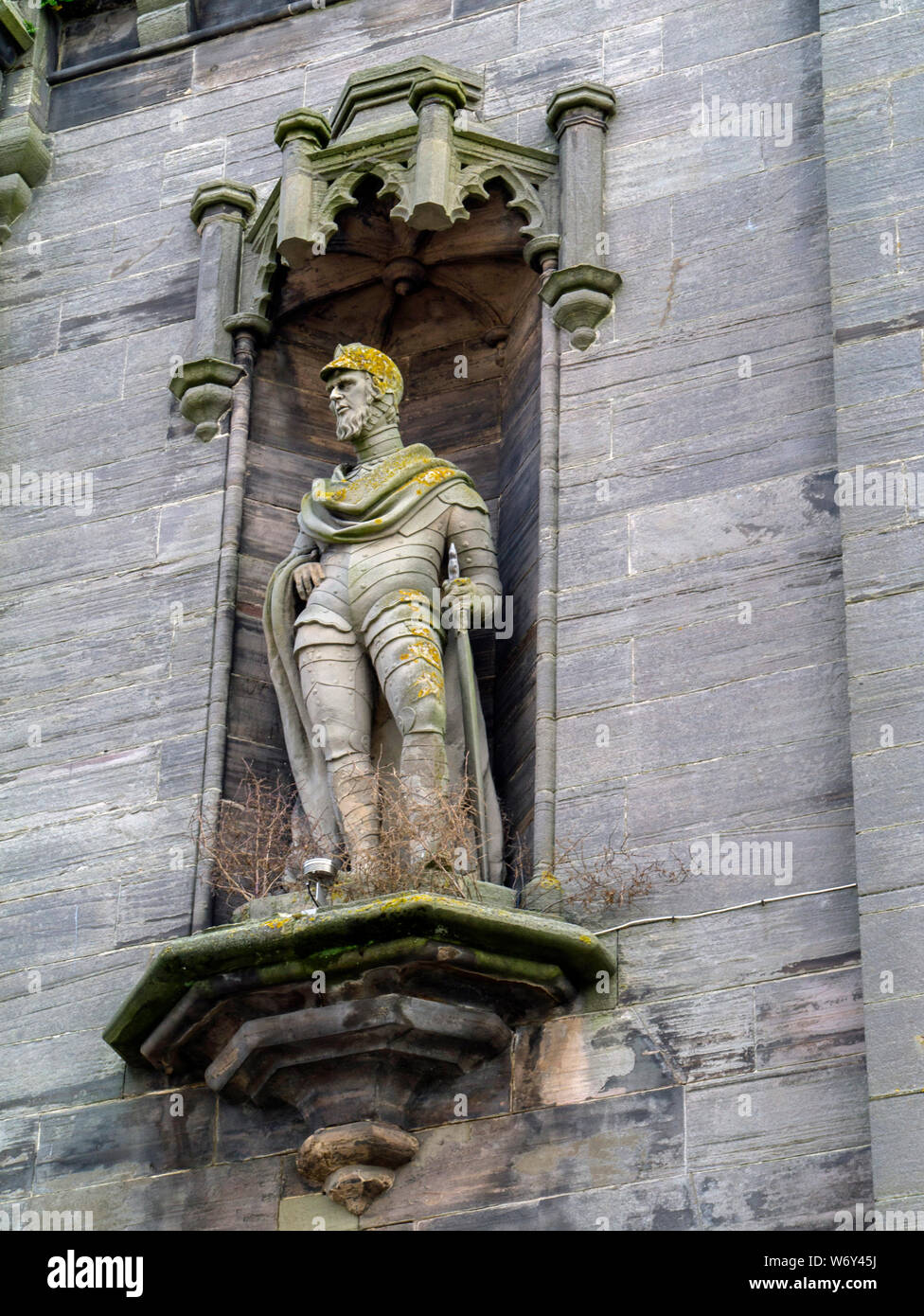 statue of William Wallace on the Wallace Tower, High Street, Ayr,South Ayrshire,Scotland,UK Stock Photo