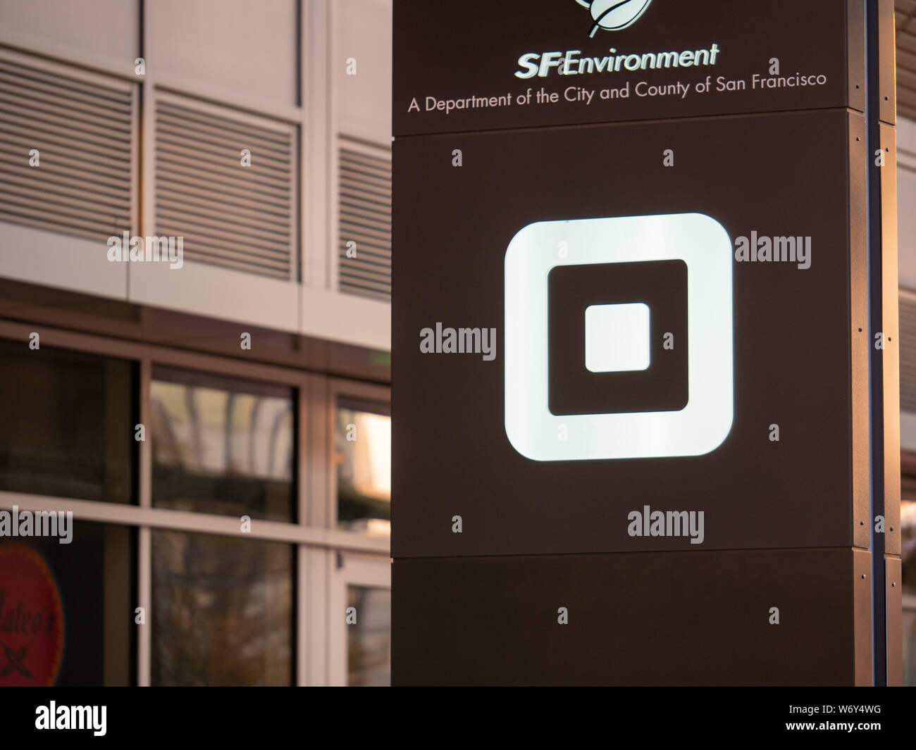 Square payment processing sign outside of San Francisco headquarters office location Stock Photo