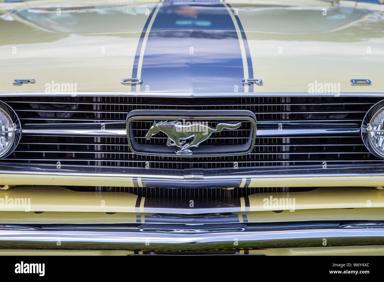 Vintage Ford Mustang car badge Stock Photo