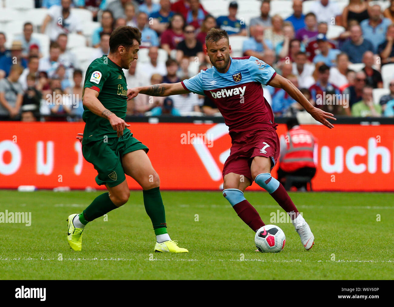 London, UK. 03rd Aug, 2019. London, United Kingdom, AUGUST 03 West Ham United's Andriy Yarmolenko during Betway Cup Final between West Ham United and Athletic Club Bilbao at London stadium, London, England on 03 August 2019. Credit: Action Foto Sport/Alamy Live News Stock Photo