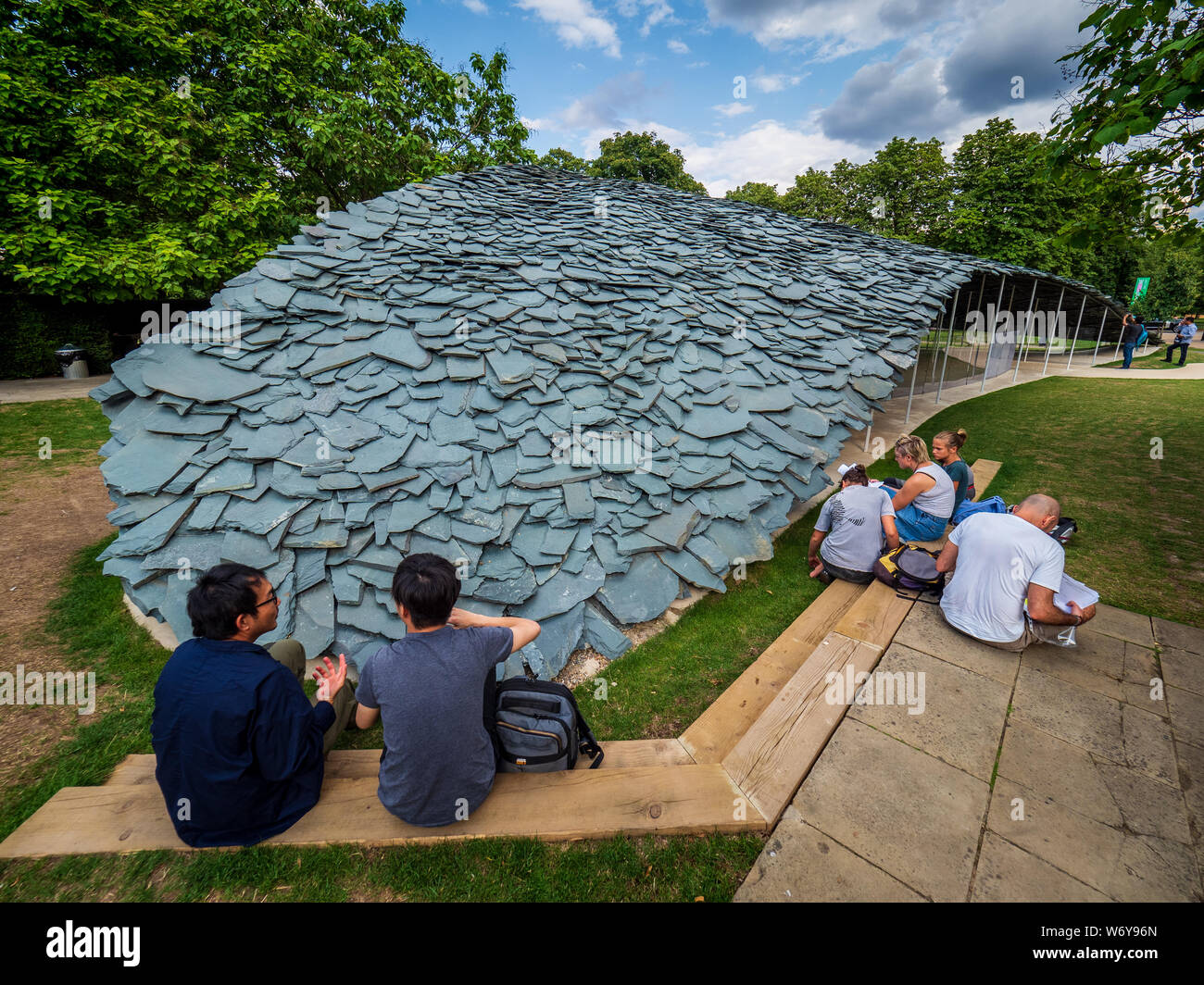 Serpentine Pavilion 2019 in London's Hyde Park. Designed by Japanese architect Junya Ishigami, open between June and Oct 2019. Stock Photo