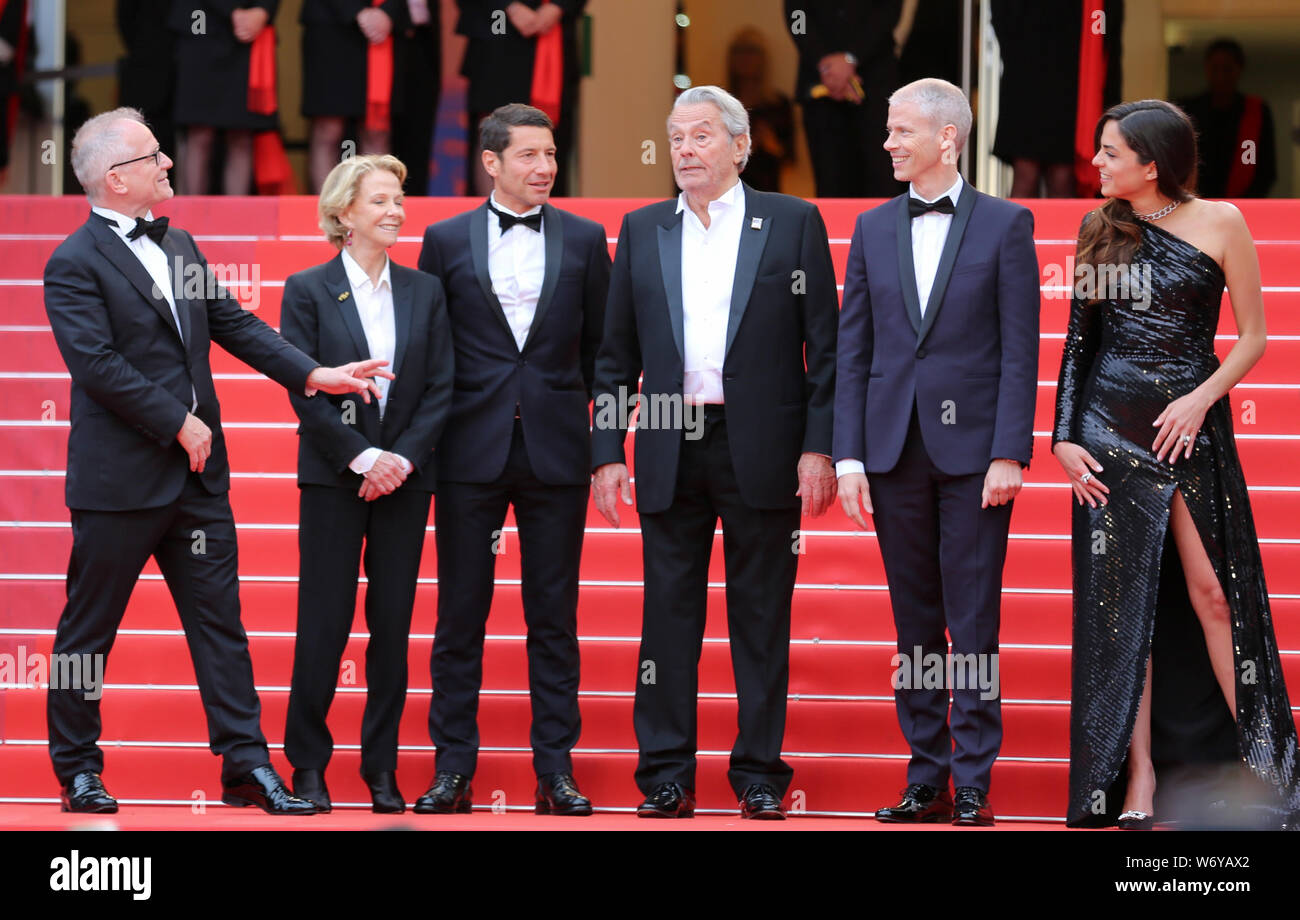 CANNES, FRANCE - MAY 19: Thierry Fremaux, Frederique Bredin, Alain and Anouchka Delon attend A Hidden Life screening during the 72nd Cannes Film Festi Stock Photo