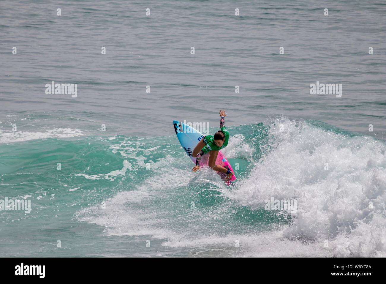 Shino Matsuda of Japan competes in the Vans US Open of Surfing 2019 Stock Photo