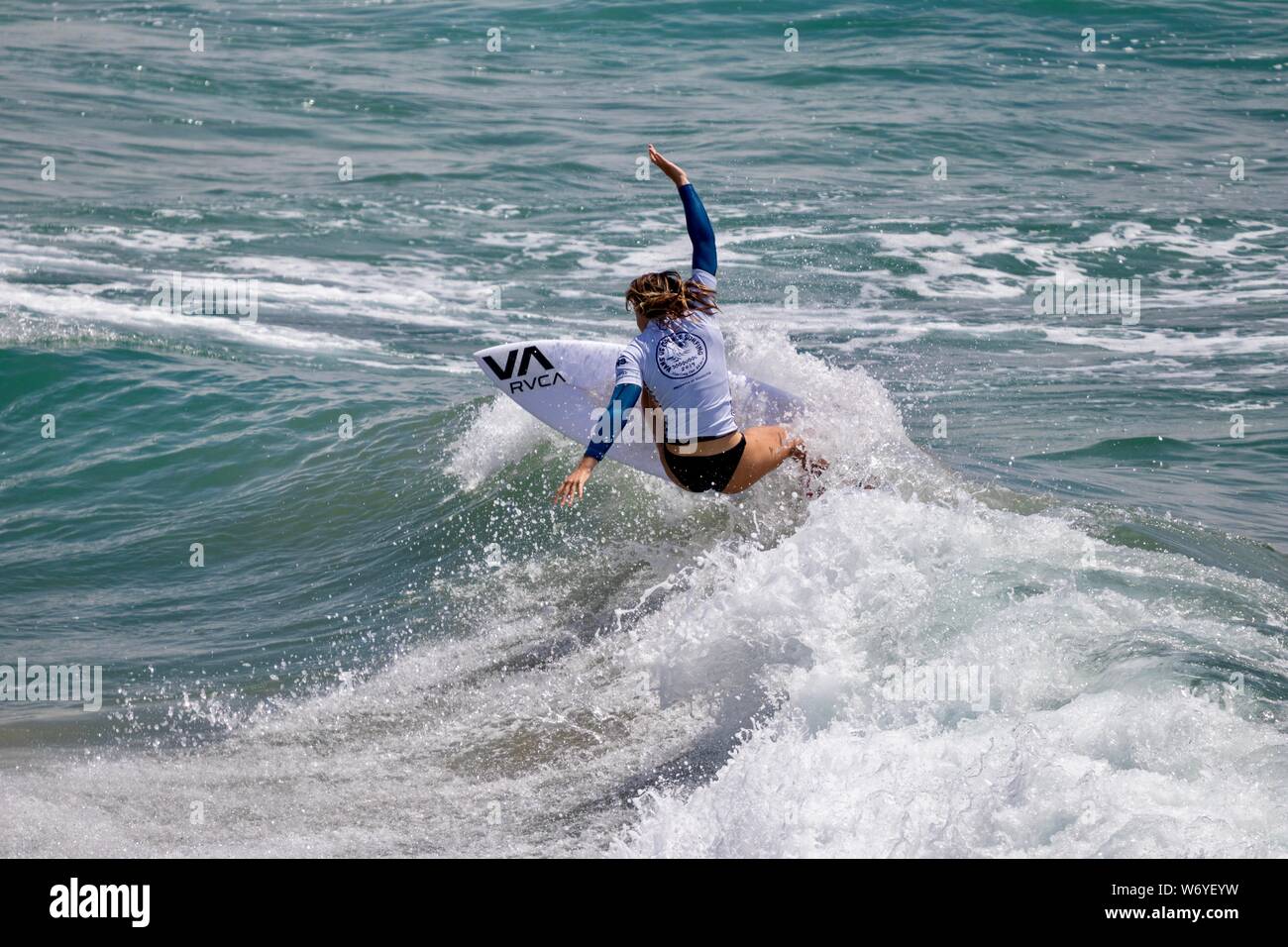 Maddie Garlough of the USA competing in the Vans US Open of Surfing 2019 Stock Photo