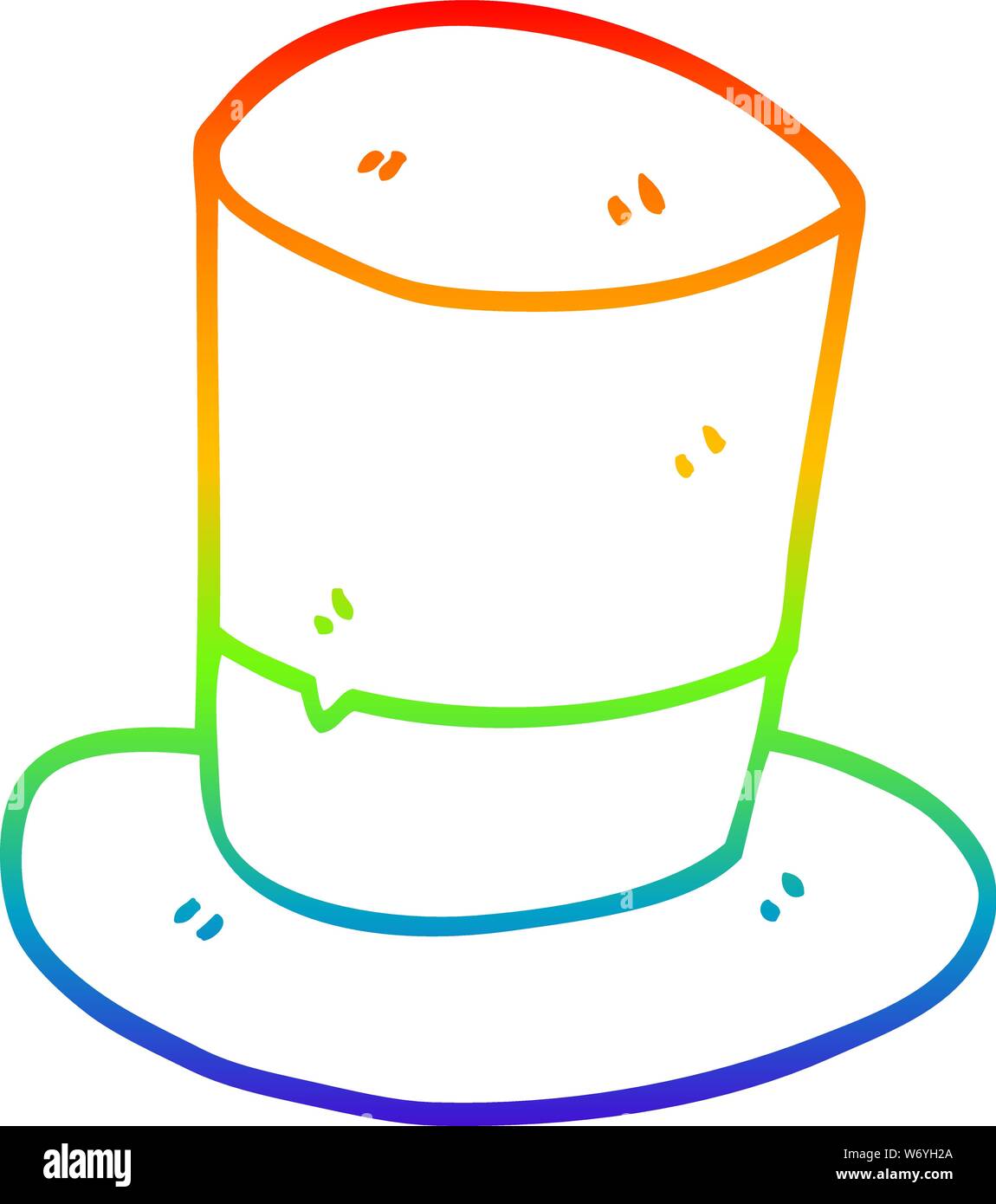 rainbow gradient line drawing of a cartoon top hat Stock Vector