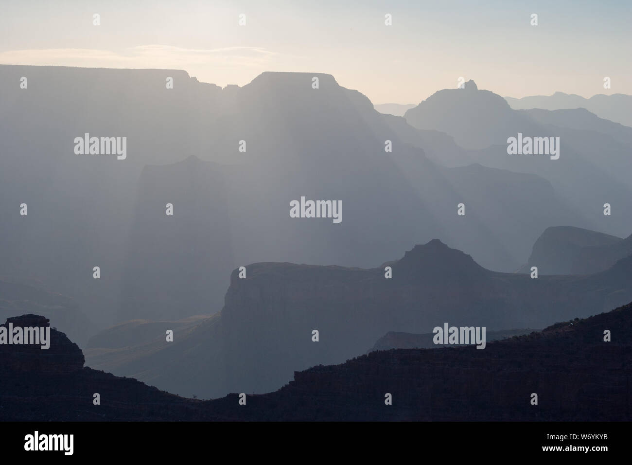 Sun rays at sunrise from Mather Point on South Rim of Grand Canyon ...