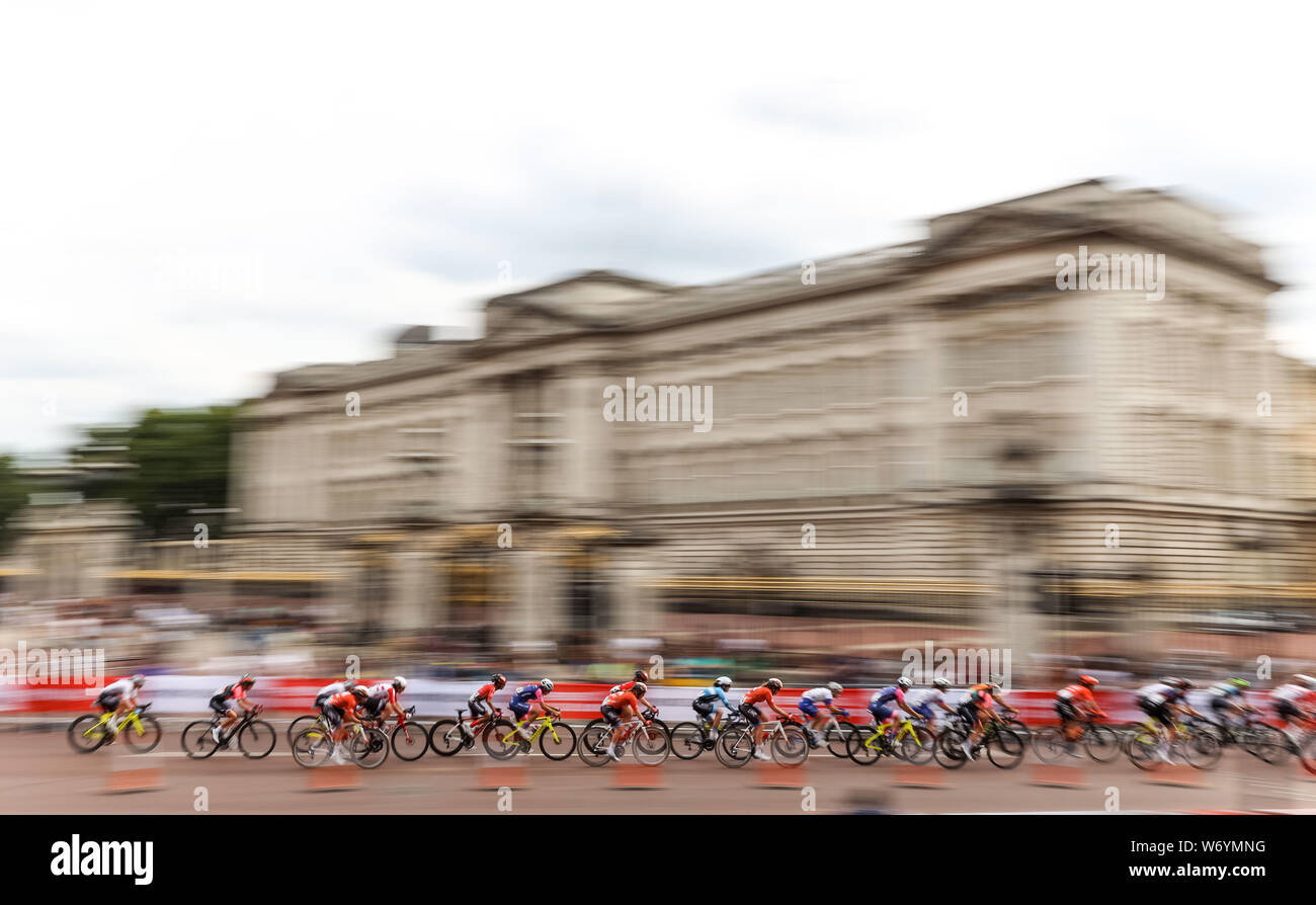 Action from the Classique on day one of the 2019 Prudential RideLondon. Stock Photo