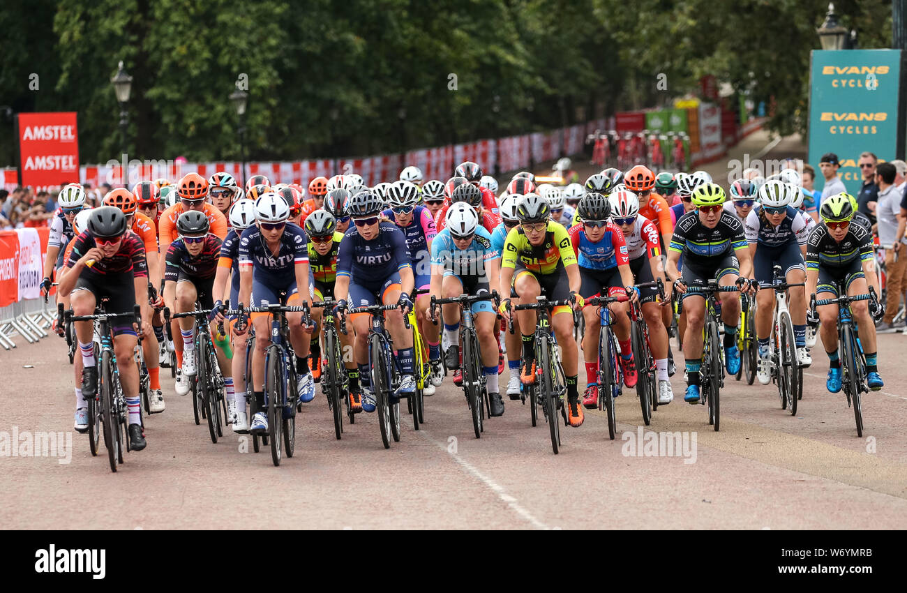 Action from the Classique on day one of the 2019 Prudential RideLondon. Stock Photo