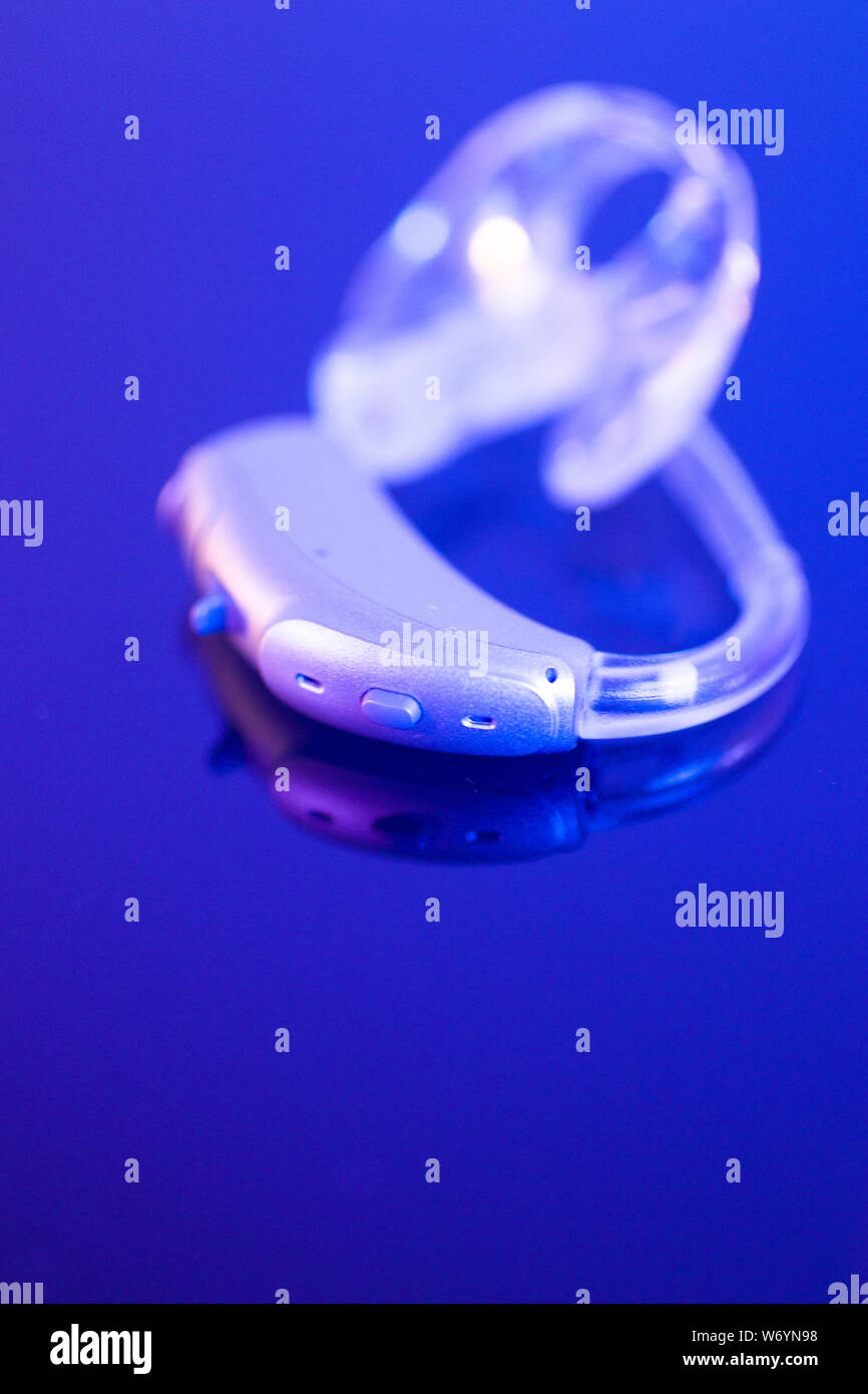 Modern digital hearing aid for deafness and deaf people Stock Photo Alamy