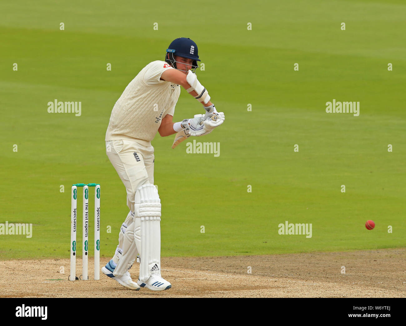 BIRMINGHAM, ENGLAND. 03 AUGUST 2019: Stuart Broad of England batting during day 3 of the 1st Specsavers Ashes Test match, at Edgbaston Cricket Ground, Birmingham, UK Stock Photo